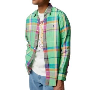 Polo Ralph Lauren Plaid‎ 100% Linen Button-down Shirt Size Large NWT Multicolor